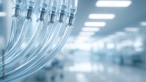 Precisely measured lengths of clear flexible tubing in a sterile laboratory setting