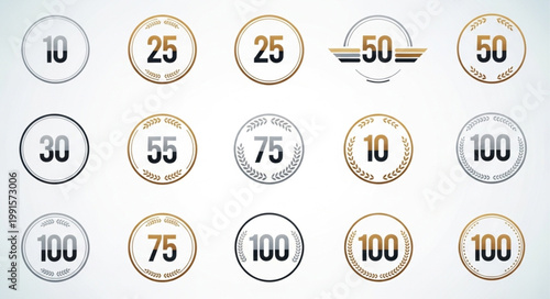 Collection of Circular Number Badges and Icons.