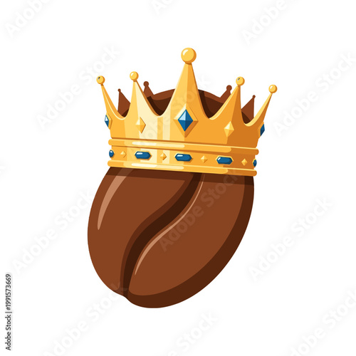 A golden crown rests atop a brown coffee bean, a symbol of royalty and luxury