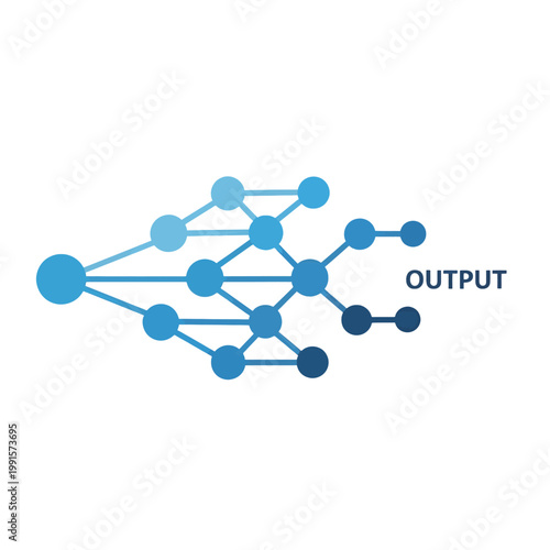 A digital network diagram with nodes and connections, representing data output and processing