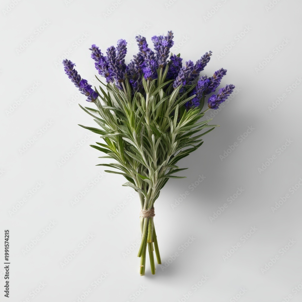 Fototapeta premium Fresh lavender bouquet tied with string isolated on white background