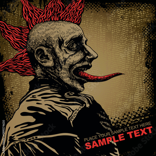 Bald Man with Red Flame Hair and Tongue