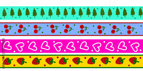 Washi tape collection, colorful patterns for planner and journal. Washi tape set, playful patterns for scrapbooking and stationery.