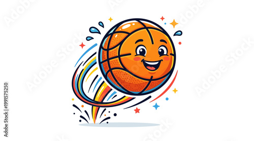 Smiling Basketball with Happy Face.