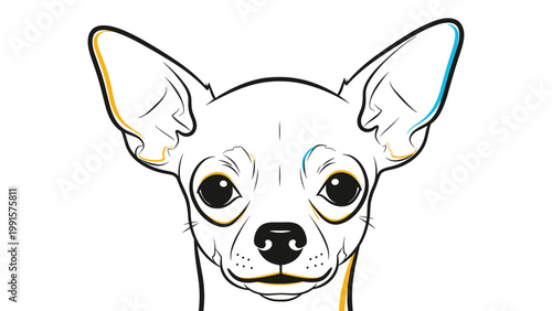 Detailed close-up portrait of a small chihuahua dog with large expressive eyes and alert pointed ears on white.