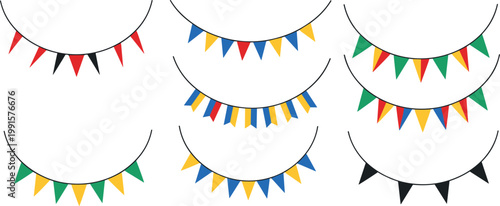 Colorful Festival Bunting Flags Collection with Various Triangle Pennant Garlands for Party Decoration and Celebration Events