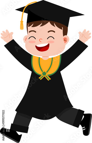 Happy graduate jumping in graduation robe
