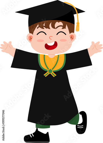 Happy boy in graduation gown