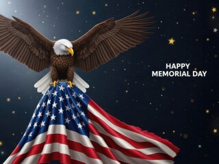Eagle with american flag in starry night sky for memorial day