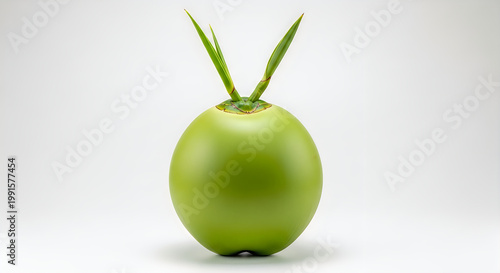 Fresh Green Coconut with Emerging Sprouts on Plain Background illustration