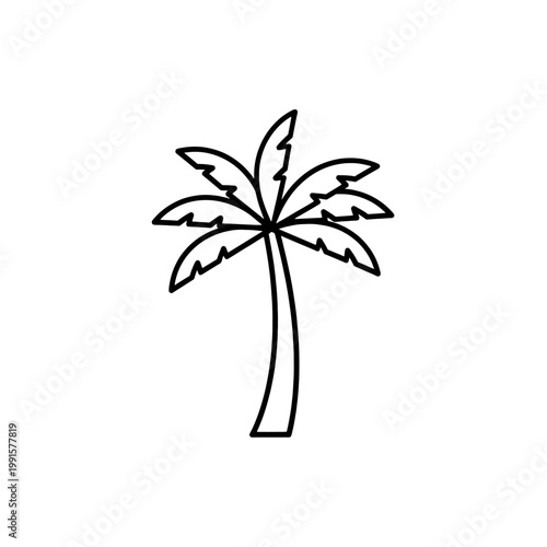 A simple black and white illustration of a tropical tree with green leaves and a trunk