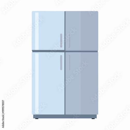 A vector illustration of a large French door refrigerator standing alone on a white background