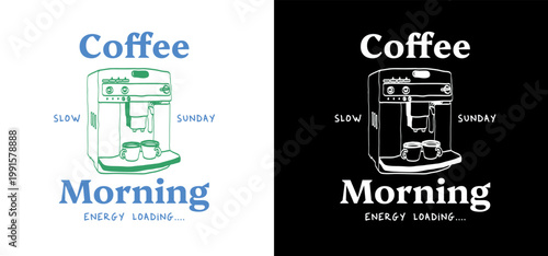 Coffee Morning Coffee Club Trendy T-shirt, Poster, Wall art, Hand-Drawn Illustration