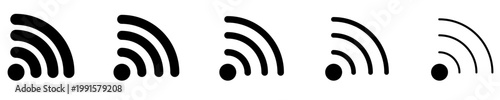 A set of radio signal or Wi-Fi icons with various line thicknesses. Vector illustration.