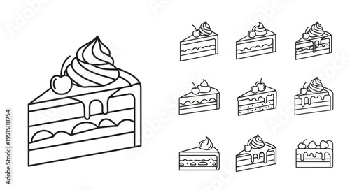 Collection of Delicious Cake Slices and Desserts Icons.