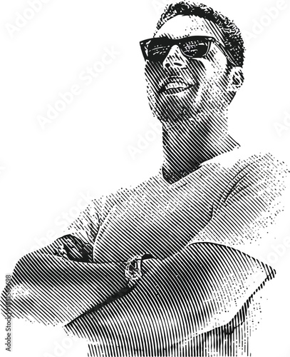 A confident man with sunglasses and a watch smiles