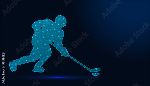 Low poly wireframe hockey player.