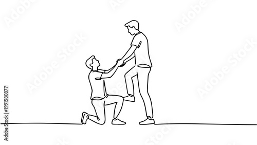 Minimalist One Line Art Helping Hand Two People Support and Teamwork Concept Transparent PNG for Social Media and Design