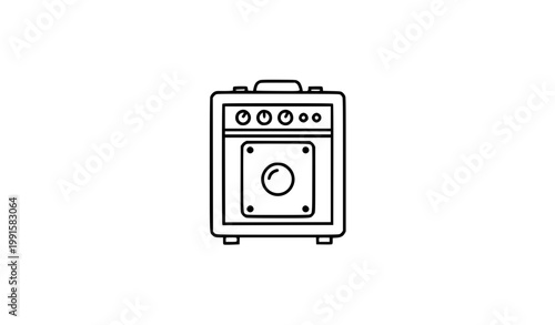 Minimal guitar amplifier vector icon illustration with simple speaker and control knobs design isolated on white