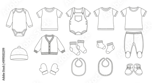 Outlined baby clothing set design t shirts overalls socks and more