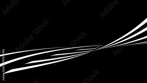 Dynamic white lines flowing across a black background, creating a sense of speed and energy. Abstract graphic composition emphasizing movement, technology, and a futuristic atmosphere