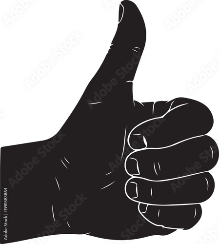 Black hand giving thumbs up with white outline on white background