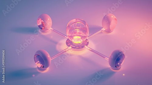 Abstract molecular structure with glowing light and glass spheres