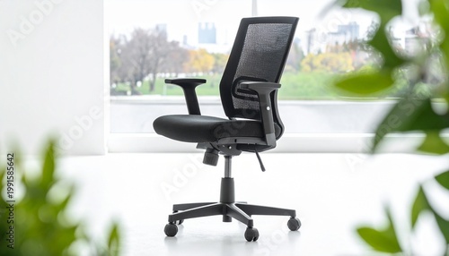 A modern ergonomic office chair with mesh backrest and cushioned seat, symbolizing comfort, functionality, and contemporary design.