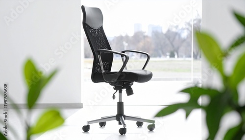 A modern ergonomic office chair with mesh backrest and cushioned seat, symbolizing comfort, functionality, and contemporary design.