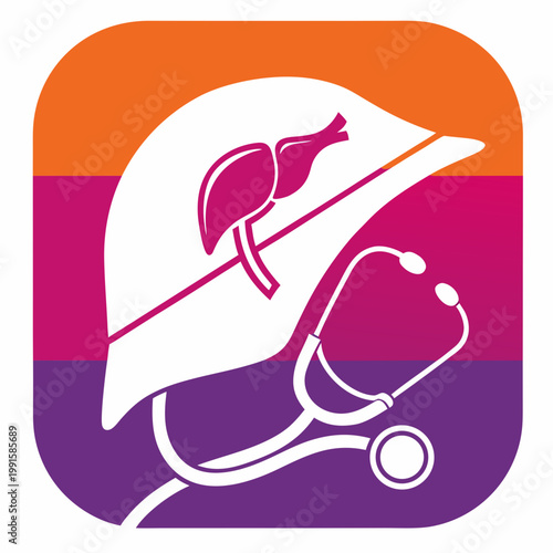 Liver and stethoscope forming medical symbol.