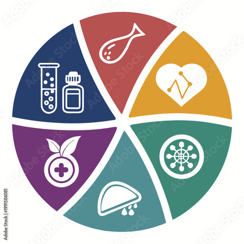 Health medical icon set showing six different areas.