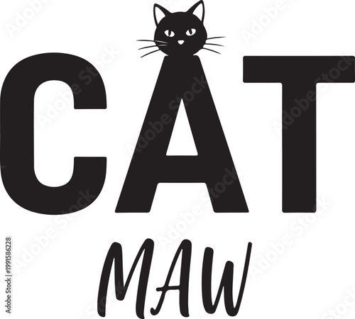 Cat maw with feline animal black and white text