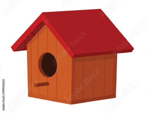 Adobe Illustrator Artwork of Wooden Birdhouse with Red Roof