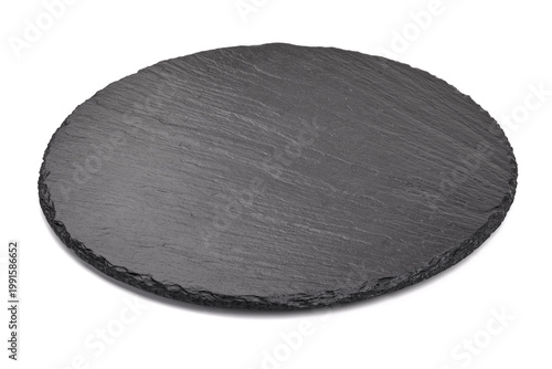 Round Black Slate Serving Board, isolated on white background