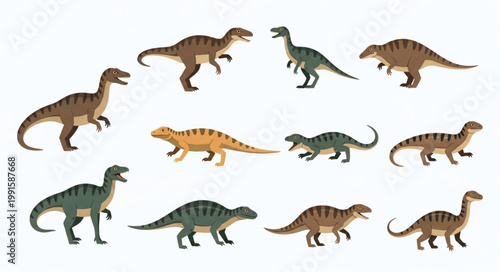 Collection of Dinosaur Toys on White Background.