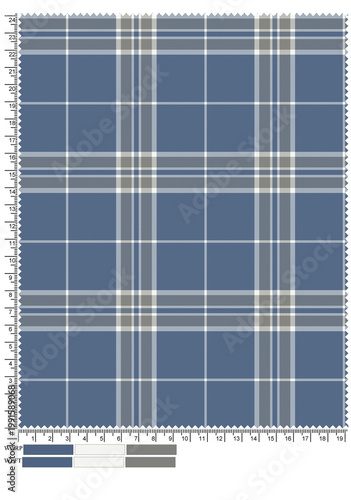 Seamless dusty blue  and grey plaid fabric texture with a geometric tartan pattern design for a checkered tablecloth textile backdrop