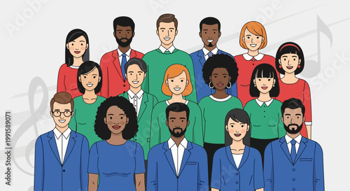 Diverse group of professional men and women standing together in a portrait.