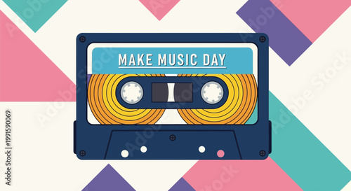 Retro audio cassette tape with Make Music Day label.