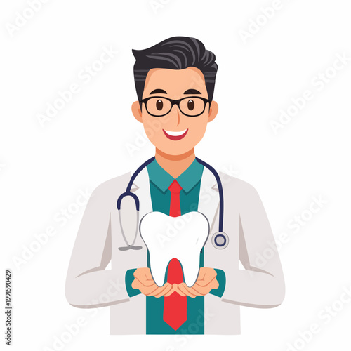 Dentist Holding a Healthy Tooth Illustration