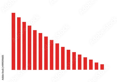A red bar chart with decreasing bars isolated on transparent background