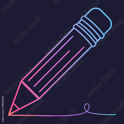 Foto Neon gradient pencil line art drawing with loop.
