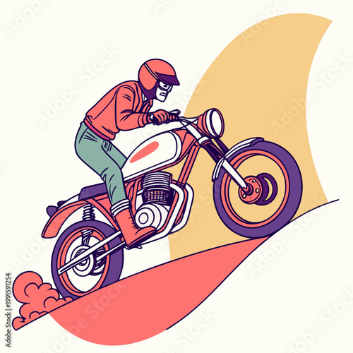 Tableau sur toile Classic motorcyclist performing wheelie stunt fun.