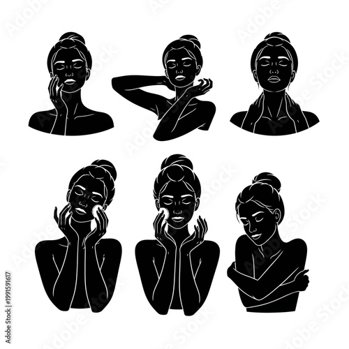"Expressive Silhouette of Contemplative Woman in Emotional Poses"

