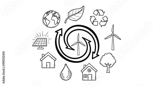Canvas-taulu Renewable Energy Ecosystem: A conceptual illustration of the circular economy and renewable energy sources