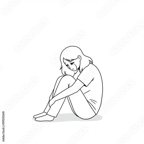 A sad girl sitting alone, crying with tears streaming down her face, expressing her sorrow and loneliness