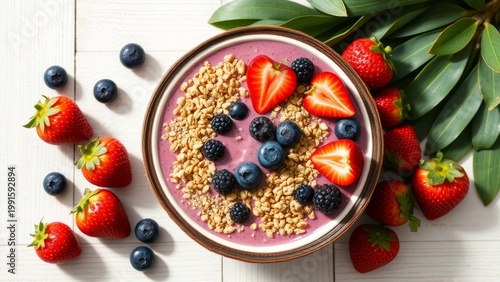 Healthy smoothie bowl creation kitchen food photography natural ingredients close-up nutritional wellness