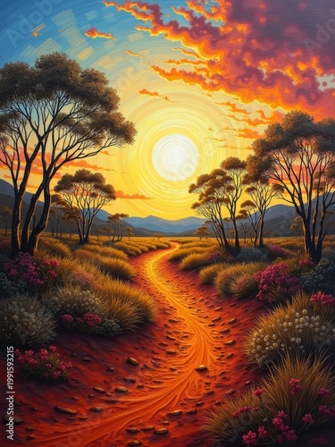 Sunset landscape scene with river and trees australian outback nature photography scenic view beauty of the wilderness
