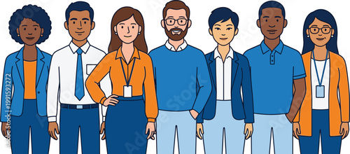 Diverse group of people standing together in flat design vector illustration