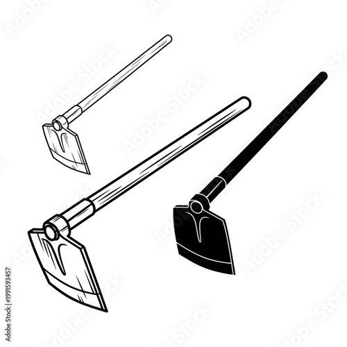 "Silhouette Set of Garden Hoes and Shovels for Soil Preparation and Planting"

