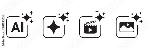 Ai generative sparkles icons set for technology video image software digital creative media graphic web app interface vector illustration